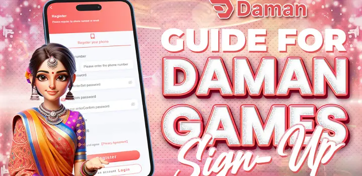 Step-by-step guide for registering and logging into Daman Game, showcasing the user-friendly registration form and login process.
